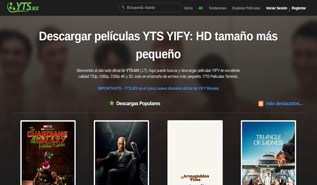 Sitio web de YTS