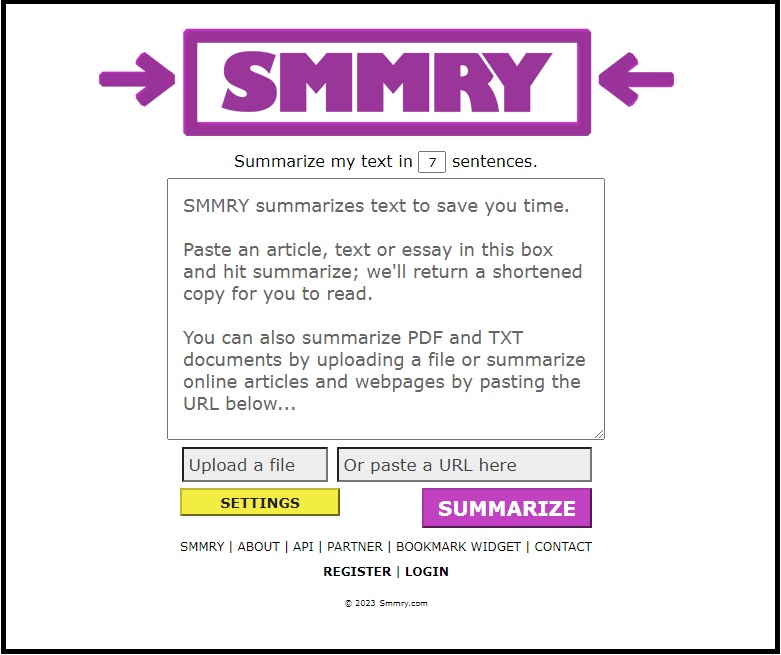 SMMRY: Página web para resumir textos