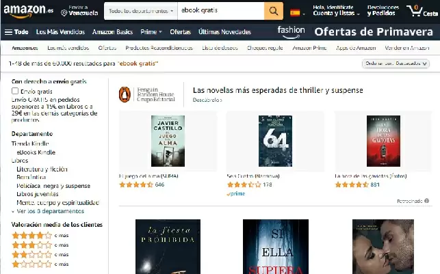 Mejores webs para descargar libros gratis en PDF, Ebooks y ePub sin registrarse 2 Mejores webs para descargar libros gratis en PDF, Ebooks y ePub sin registrarse - Amazon eBooks