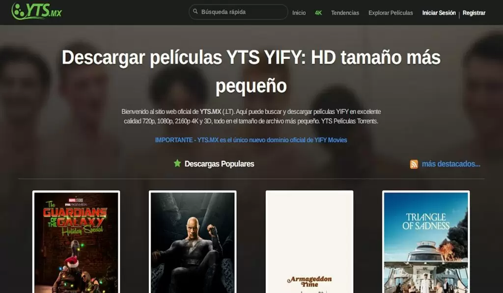 Conoce la página web Estrenosgo, una excelente opción para descargar contenido multimedia 2 Sitio web de YTS