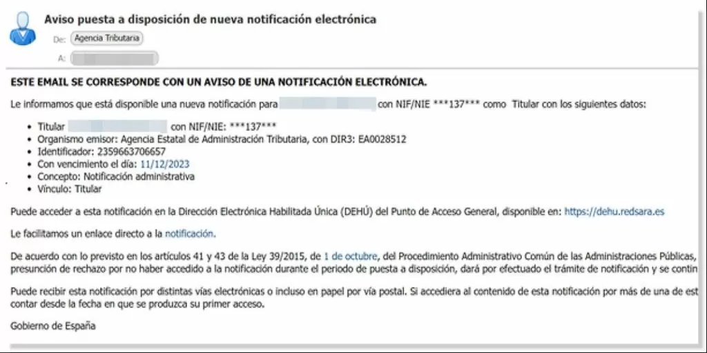 Aviso de nueva notificación puesta a disposición