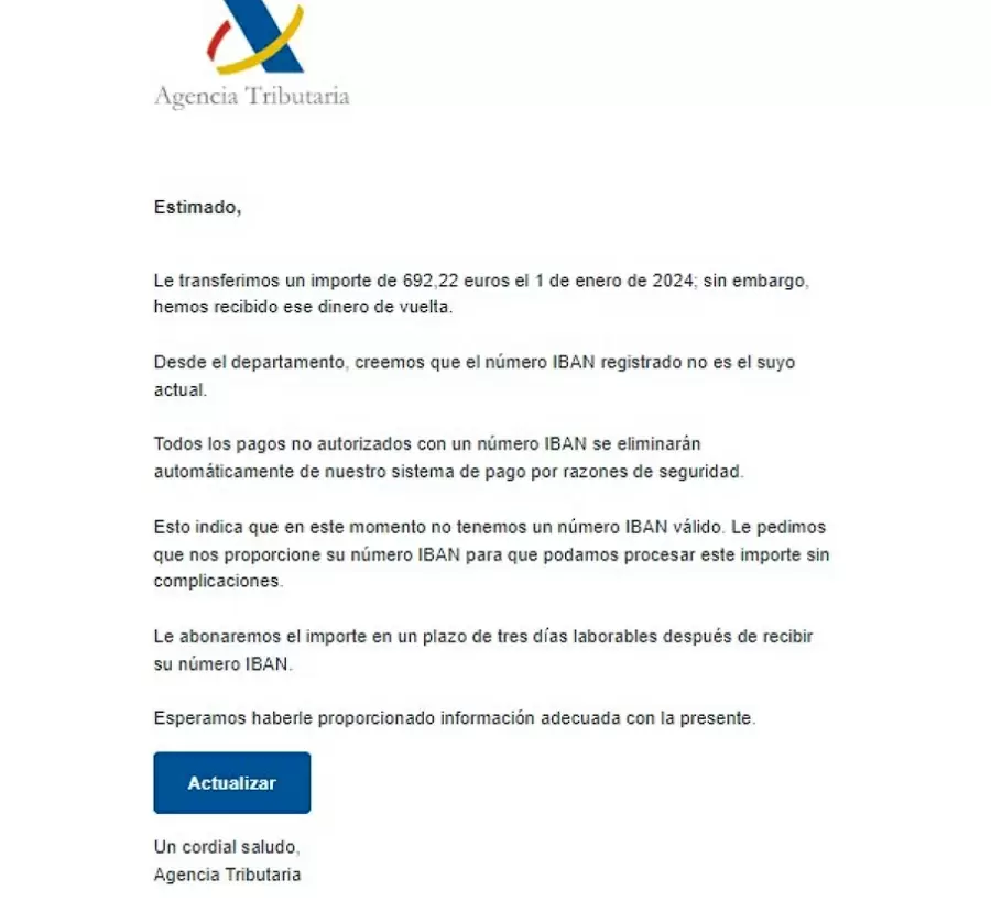 Correos falsos de Agencia Tributaria 5